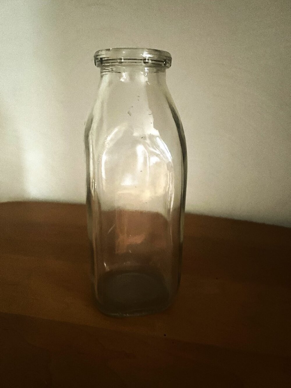 Vintage ONE PINT Milk Jar Square Sided Clear Glass Bottle 7"H / 2 1/2" W